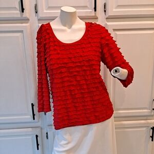 Travel Elements Red Ruffled Scoop Neck Pullover 3/4 Sleeve Blouse